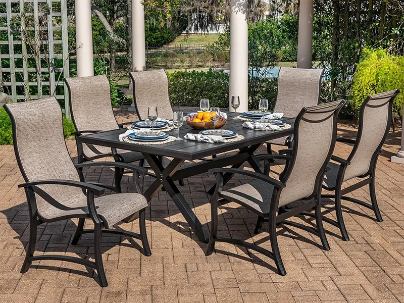 Lodge Aged Bronze Aluminium พร้อมสลิง ชุดรับประทานอาหาร 7 ชิ้น (72X42 นิ้วโต๊ะรับประทานอาหาร)